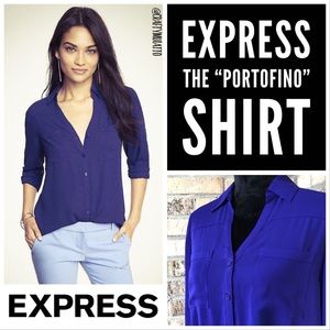 Express Lavish Purple Portofino Roll Tab Blouse